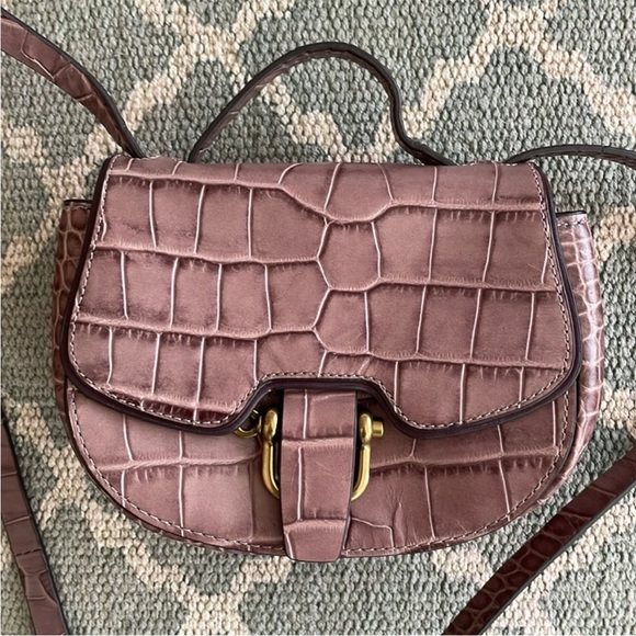 J. Crew Mauve Croc-Embossed Leather Crossbody Bag with Gold Hardware - Picture 10 of 16